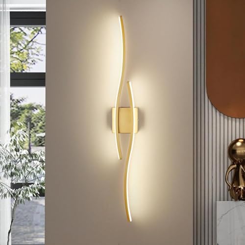 Moderne Gold Musicings Schminktisch Wandleuchte Led Dimmbar 80cm 18w Metalllineare Wandhalterung Leuchte Für Schlafzimmer Wohnzimmer Badezimmer, Gold, Tri-Color Light von Generic