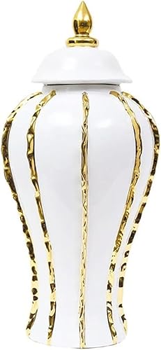Moderne Keramik Ingwer Glas Vase Mit Deckel, Porzellan Tempel Gläser Mittelstück Blumen Argement Vase Tisch Blumentopf Wohnzimmer Wohnkultur, Weißgold, S von Generic