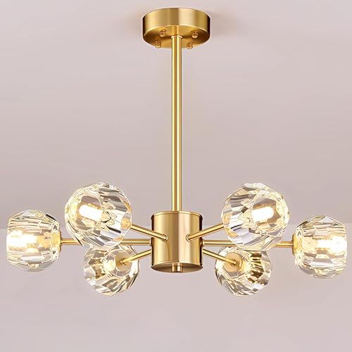 Moderne Kristall Kronleuchter Gold Decke Pendelleuchte Messing Pendelleuchte Leuchten Für Esszimmer Wohnzimmer Schlafzimmer, Gold, 6 Lights von Generic