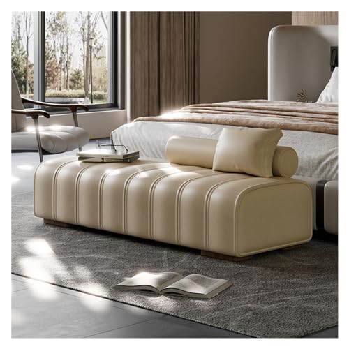 Moderne Kunstleder Polsterbettbank für Wohnzimmer Schlafzimmer Eingang Lange rechteckige Akzentbank (Beige 150 x 45 x 43 cm) von Generic
