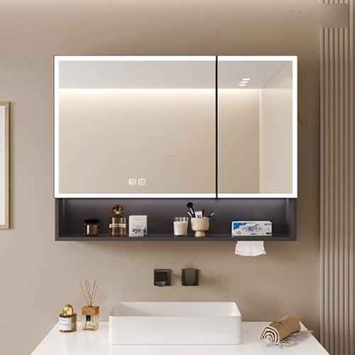 Moderne LED-Badezimmerspiegel mit stufenlosem Dimmen und Medizinschrank Smart Touch-Schalter Anti-Nebel und Papierhalter Moderne LED-Badezimmerspiegel mit stufenlosem Dimmen und Medizinschrank Smart Touch-Schalter Anti-Nebel und Papierhalter von Generic