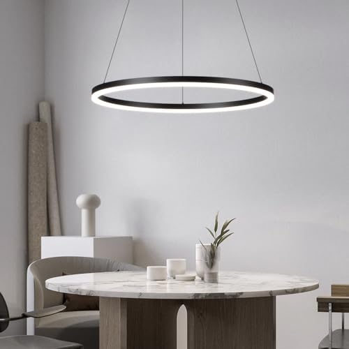 Moderne LED-Deckenleuchte aus schwarzem Acryl, runde Hängeleuchte, 60 cm, ideal für Wohnzimmer, Schlafzimmer, Esszimmer oder Café. von Generic