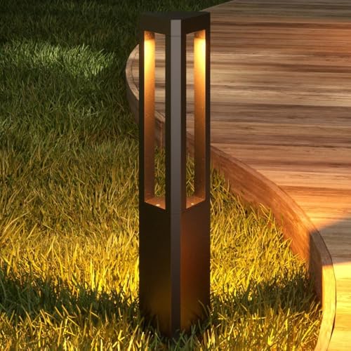 Moderne Landschaft Weg Licht Schwarz Led Weg Beleuchtung Aluminium Outdoor wasserdichte Poller Leuchte Einfahrt Leuchten Outdoor Stehleuchte Für Rasen Innenhof Terrasse, 60CM von Generic