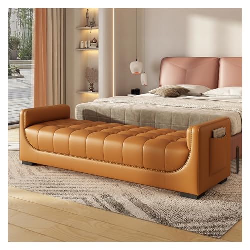 Moderne Leder Polsterbett End Bank mit Armlehnen und Aufbewahrungstaschen Orange 1,5m von Generic