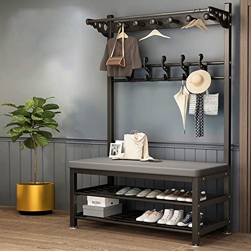 Moderne Metall Garderobenständer mit Schuhbank - 4 in 1 Eingang Flur Baum geräumige Lagerung einfache Montage Design - schwarz 100x33x170cm perfekt für Zuhause Nization von Generic