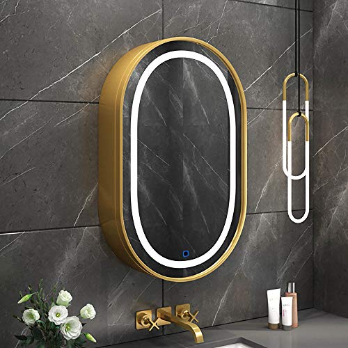 Moderne Oval LED Badspiegel Schrank Wandmontage Schrank Homestyle Spiegeltür Goldene Oberfläche 80H x 50W von Generic