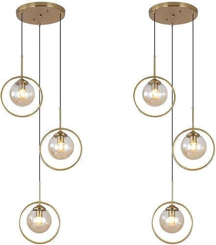 Moderne Pendt Leuchten Glas 3 Leuchten E27 Globe Pendt Lampe Einstellbare Einfache Innendecken-kronleuchter Deckenleuchten Für Inselschlafzimmer, Amber, 1PCS von Generic