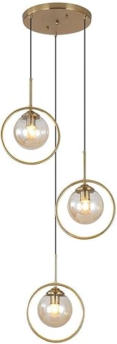 Moderne Pendt Leuchten Glas 3 Leuchten E27 Globe Pendt Lampe Einstellbare Einfache Innendecken-kronleuchter Deckenleuchten Für Inselschlafzimmer, Amber, 2PCS von Generic