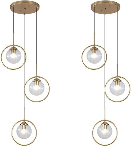 Moderne Pendt Leuchten Glas 3 Leuchten E27 Globe Pendt Lampe Einstellbare Einfache Innendecken-kronleuchter Deckenleuchten Für Inselschlafzimmer, Transparent, 1PCS von Generic