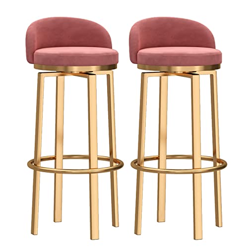Moderne Rosa Swivel Barhocker mit Gold Metall Beine 2er Set Hohe Esszimmerstühle für Home Kitchen Insel Zähler Höhe Barhocker mit Rückenlehne 65cm Sitzhöhe von Generic