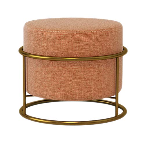 Moderne Runde Fußhocker Fußhocker Fußhocker Ottomane Polsterhocker für Zuhause Wohnzimmer Schlafzimmer Büro Weich Steppstuhl Schuhwechsel Hocker in Leinen Orange von Generic