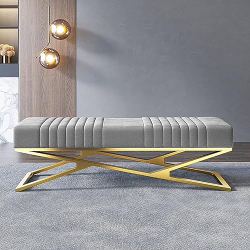 Moderne Schlafzimmer Ende des Bettes Bank Multifunktions-akzent-sofabank Luxus Samt Gepolsterte Sitzbank Bequeme Eingangsschuhbank Mit Goldener Basis, Blue, 60x38x42cm(24x15x17inch) von Generic