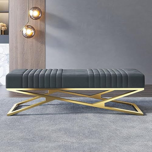 Moderne Schlafzimmer Ende des Bettes Bank Multifunktions-akzent-sofabank Luxus Samt Gepolsterte Sitzbank Bequeme Eingangsschuhbank Mit Goldener Basis, Light Gray, 110x38x42cm(43x15x17inch) von Generic