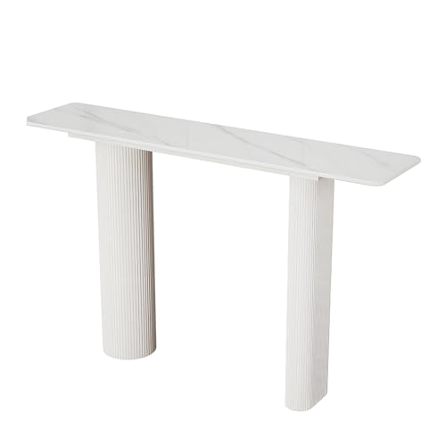 Moderne Schmale Konsole mit Steinplatte Eingangs Oder Flurtisch mit Stabilem Doppelsäulen Metallrahmen, Leicht zu Reinigen für Wohnzimmer Oder Regals(White,120 * 30 * 80cm) von Generic