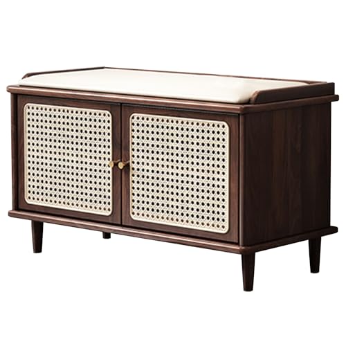 Moderne Schuhschrank mit Sitzbank Geschlossen Holz Soft Kissen Oberfläche Schuhbank mit Geflochtenen Rattan und Stauraum Bank Flur für Wohnzimmer Schlafzimmer(Brown,31.49in/80cm) von Generic