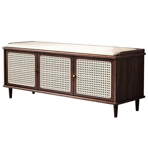 Moderne Schuhschrank mit Sitzbank Geschlossen Holz Soft Kissen Oberfläche Schuhbank mit Geflochtenen Rattan und Stauraum Bank Flur für Wohnzimmer Schlafzimmer(Brown,39.37in/100cm) von Generic