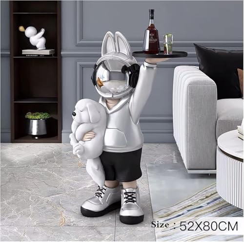 Moderne Skulpturen Wohnkultur Kaninchen Hund Kreativ Frp Statue Große Boden Ornamente Tablett Wohnzimmer Dekoration Einweihungsgeschenke Dekorative Ornamente, Large Silver von Generic