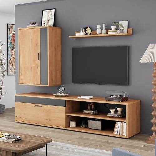 Moderne TV Wohnwand-Set TV-Board Standregal und Wandregal 3-St TV-Schrank Stehend und Hängend Wohnzimmermöbel Großer Stauraum Mediawand für Esszimmer Holzfarbe + Schwarz Moderne TV Wohnwand-Set TV-Board Standregal und Wandregal 3-St TV-Schrank Stehend und Hängend Wohnzimmermöbel Großer Stauraum Mediawand für Esszimmer Holzfarbe + Schwarz von Generic