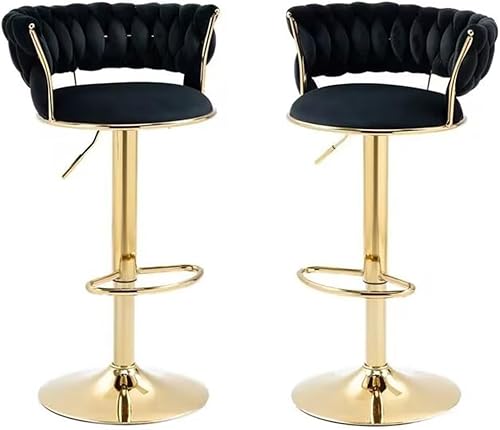 Moderne Verstellbare Barhocker 2er-Set, Drehbare Samt-barhocker Mit Verstellbarer Drehbarer Gasfeder, Goldene Fußstütze Und Basis Für Die Home Bar (größe: 2er-Set, Black, Set of 2 Moderne Verstellbare Barhocker 2er-Set, Drehbare Samt-barhocker Mit Verstellbarer Drehbarer Gasfeder, Goldene Fußstütze Und Basis Für Die Home Bar (größe: 2er-Set, Black, Set of 2 von Generic