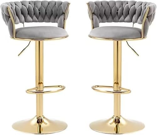 Moderne Verstellbare Barhocker 2er-Set, Drehbare Samt-barhocker Mit Verstellbarer Drehbarer Gasfeder, Goldene Fußstütze Und Basis Für Die Home Bar (größe: 2er-Set, Light Gray, Set of 2 von Generic