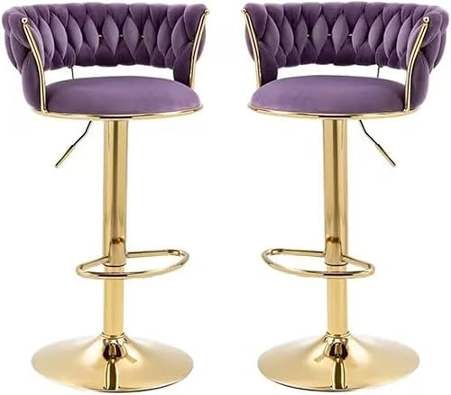 Moderne Verstellbare Barhocker 2er-Set, Drehbare Samt-barhocker Mit Verstellbarer Drehbarer Gasfeder, Goldene Fußstütze Und Basis Für Die Home Bar (größe: 2er-Set, Purple, Set of 2 von Generic