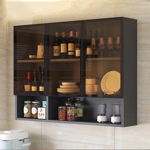 Moderne WallMounted Glass Bathroom Cabinet Narrow Brown/Grey Kitchen Storage with Hidden Griff Perfect for Above-Toilette Use in Bathroom Living Room & Kitchen von Generic