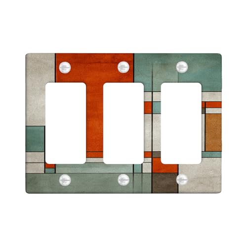 Moderne geometrische Lichtschalter-Abdeckplatte/Steckdosenabdeckungen, Orange und Blaugrün, abstrakte Kunst für Heimdekoration, thermoplastische Wandplatten, Standardgröße 3-Gang-Wandplatte Moderne geometrische Lichtschalter-Abdeckplatte/Steckdosenabdeckungen, Orange und Blaugrün, abstrakte Kunst für Heimdekoration, thermoplastische Wandplatten, Standardgröße 3-Gang-Wandplatte von Generic