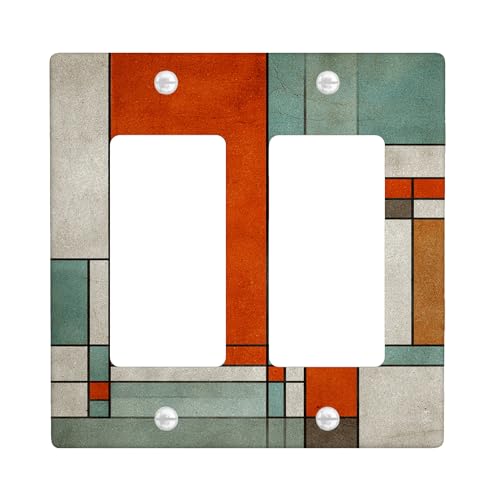 Moderne geometrische Lichtschalter-Abdeckplatte/Steckdosenabdeckungen, Orange und Blaugrün, abstrakte Kunst für Heimdekoration, thermoplastische Wandplatten, Standardgröße Doppelwippe Moderne geometrische Lichtschalter-Abdeckplatte/Steckdosenabdeckungen, Orange und Blaugrün, abstrakte Kunst für Heimdekoration, thermoplastische Wandplatten, Standardgröße Doppelwippe von Generic