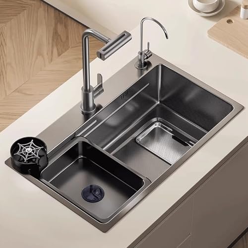 Moderne intelligente Küchenspüle Spülbecken Mit ausziehbarem Wasserhahn Multifunktionale Unterbau-Küchenspüle Leicht zu reinigen for Restaurant, Küchen, Bar und Geschäfte(68 * 45cm/27 * 18in) von Generic