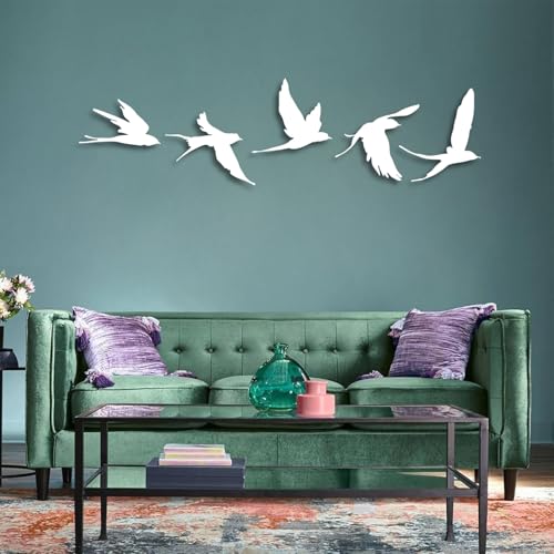Moderne minimalistische Kunst Metall Wanddekoration Vogel Vögel Set 5 Outdoor Schild Garten (Weiß 38"x 7" | 97x20cm) von Generic