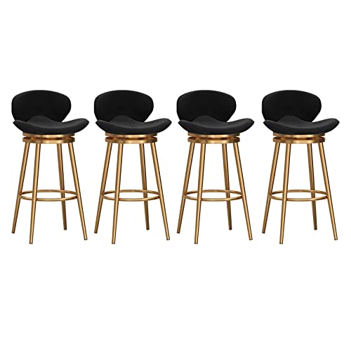 Moderne schwenkbare Barhocker Set mit 1 Barhocker Höhe Barhocker mit Rückenlehne Samt Barhocker mit Metallfußstützen Bankhocker für Küche Insel/Heimbar/Pub-Sitzhöhe 65 cm schwarz von Generic