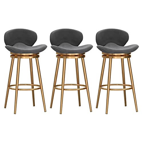 Moderne schwenkbare Barhocker Set mit 3, Barhocker mit Rückenlehne, Samt Barhocker mit Metallfußstützen, Bankhocker für Küche Insel/Heim/Kneipe, Sitzhöhe 75 cm, grau von Generic