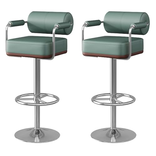 Moderne verstellbare drehbare Barhocker 2er Set mit Rückenlehne und Fußstütze Kunstleder Tonhöhe Barhocker für Küche Insel Essen (Silber/Grün) von Generic