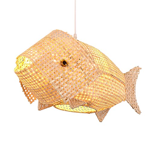 Moderner, einfacher Lampenschirm in Fischform mit E26/E27-Sockel, handgewebte Hängelampe aus Rattan im japanischen Stil, Deckenleuchte für Restaurants, Gästehäuser und Balkonbeleuchtung Moderner, einfacher Lampenschirm in Fischform mit E26/E27-Sockel, handgewebte Hängelampe aus Rattan im japanischen Stil, Deckenleuchte für Restaurants, Gästehäuser und Balkonbeleuchtung von Generic