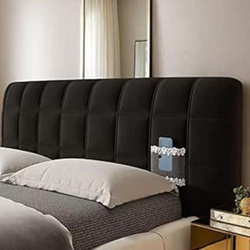 Moderner, samtgepolsterter Bettkopfteilschutz, waschbar, dick, vollständiger Bezug, dehnbar, weich, staubdicht, Kopfteil for Einzelbett, Doppelbett, Kingsize(Black,120cm) von Generic