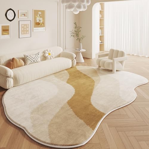 Moderner Abstrakter Flächenteppich, Unregelmäßig Geformter Flächenteppich Für Wohnzimmer Schlafzimmer Büro, rutschfest Waschbar, Haustierfreundliche Bodenmatte(Beige D,120cmx180cm) von Generic
