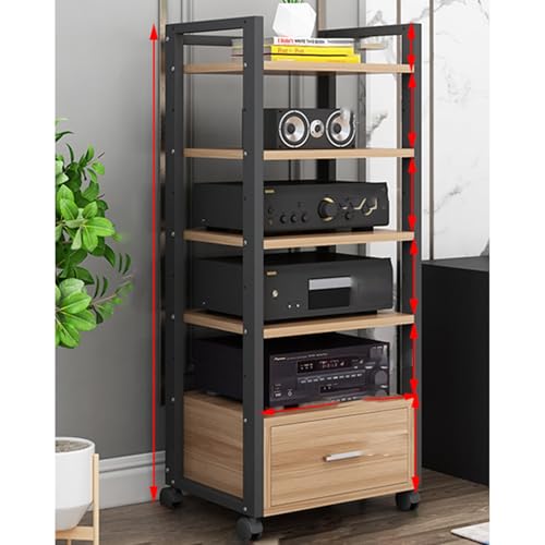 Moderner Audio-Video-Ständer mit Rädern, 5 Ebenen, Stereo-Rack für Heimkino, Weiß und Walnuss, Stereo-Komponentenkabinett von Generic