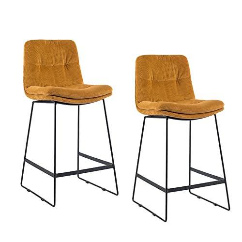Moderner Barhocker in Tonhöhe 2er Set mit Cordlehne und Polstersitz Premium Frühstück Barhocker mit schwarzen Metallbeinen Stilvolle Küchenstühle für Heimdekoration von Generic