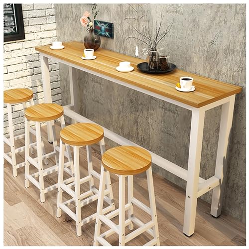 Moderner Bartisch | Bartisch rechteckig | Schlanker Tisch für Wohnzimmer Esszimmer | Langtisch für Frühstück | Größe 140x40x100 + 3 Hocker | Farbe Nussbaum hell + von Generic