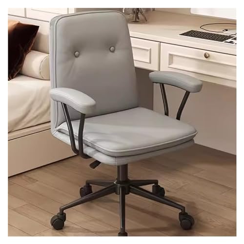 Moderner Bürostuhl aus Leder mit mittlerer Rückenlehne, Drehstuhl und Armlehnen, Verstellbarer Schreibtischstuhl mit Rollen für Sitzgelegenheiten zu Hause und Gäste, Schminkstuhl, ergonomisc von Generic