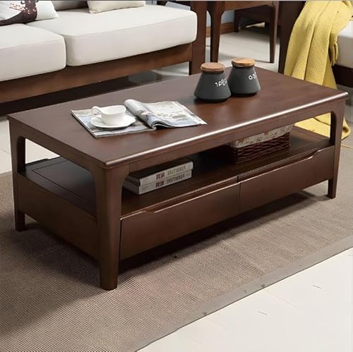 Moderner Couchtisch aus Holz mit 4 Beinen und Stauraum, rechteckiger Cocktailtisch, nordischer Couchtisch mit Schublade aus Massivholz, rechteckiger Aufb(Size:47" L x 24" W x 18" H,Color:Walnut) von Generic
