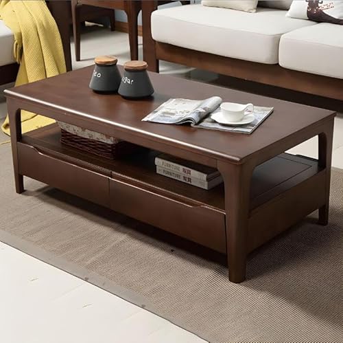 Moderner Couchtisch aus Holz mit 4 Beinen und Stauraum, rechteckiger Cocktailtisch, nordischer Couchtisch mit Schublade aus Massivholz, rechteckiger Aufb(Size:51" L x 28" W x 18" H,Color:Walnut) von Generic