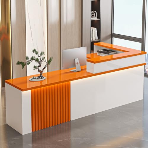 Moderner Empfangsschreibtisch in L-Form mit abschließbarer Schublade, eleganter Fronttisch für den Einzelhandel, Aufbewahrungsschrank, Orange, 120 x 60 x 100 cm Moderner Empfangsschreibtisch in L-Form mit abschließbarer Schublade, eleganter Fronttisch für den Einzelhandel, Aufbewahrungsschrank, Orange, 120 x 60 x 100 cm von Generic