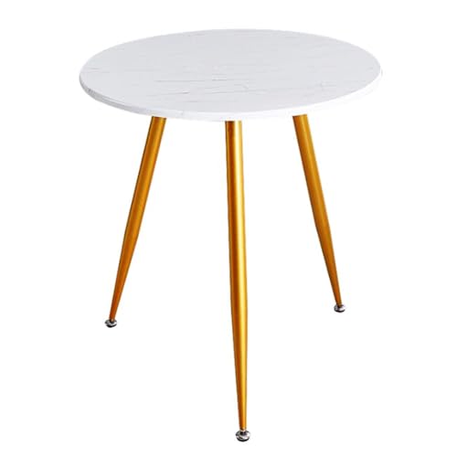 Moderner Esstisch für 2 Personen Runder Küchentisch mit Marmoreffektplatte und verstellbaren Metallbeinen Apartment Esszimmer Wohnzimmer (Größe: 60 cm, Farbe: weiß) von Generic