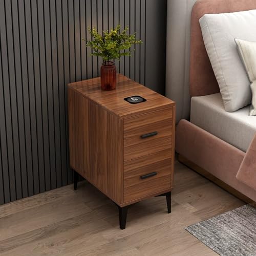 Moderner Holz Nachtstand mit zwei Schubladen Built in Charging Station und LED Licht Space Sparbett Tisch für Schlafzimmer von Generic