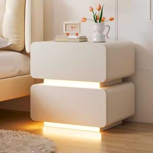 Moderner Intelligenter Nachttisch, Nachtschrank Mit LED-Sensorlicht, Beistelltisch Aus Holz Fürs Schlafzimmer Mit 2 Schubladen(40cm) von Generic