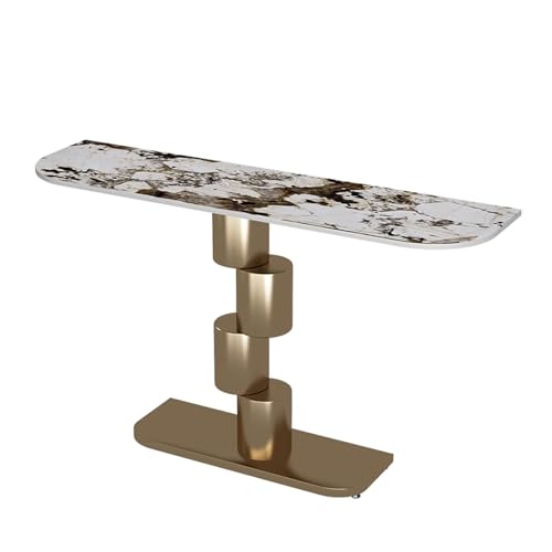 Moderner Konsolentisch Schwarz/Gold Metallrahmen, Kratzfeste Konsole Steinplatte, Flur Möbel Schmal Eingangstisch für Wohnzimmer, Flur, Hallway(Gold,90x30x80cm) von Generic