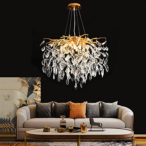 Moderner Kronleuchter aus goldfarbenem Kristall, 60 cm, runde Hängeleuchte mit 9 Lichtern in Form von Regentropfen, ideal für Wohnzimmer oder Schlafzimmer, elegantes Design für zu Hause. Moderner Kronleuchter aus goldfarbenem Kristall, 60 cm, runde Hängeleuchte mit 9 Lichtern in Form von Regentropfen, ideal für Wohnzimmer oder Schlafzimmer, elegantes Design für zu Hause. von Generic