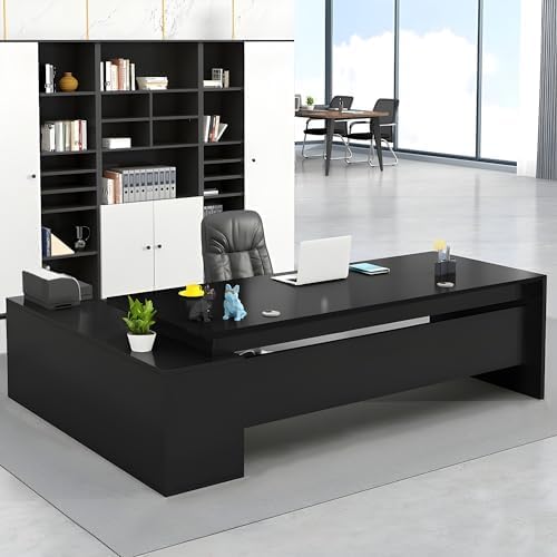 Moderner L-Form-Büroschreibtisch mit Holzbasis-Schreibtisch Chef Tabelle Computer Schreibtisch Home-Büro-Möbel mit Schubladen und Lagerregalen, schwarz, 55,1 "L x 23,6" W x 29,5 "H von Generic
