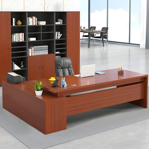Moderner L-Shape-Büroschreibtisch mit Holzbasis-Schreibtisch Chef Tabelle Computer Schreibtisch Home-Büro-Möbel mit Schubladen und Lagerregalen, rot, 55,1 "L x 23,6" W x 29,5 "H von Generic